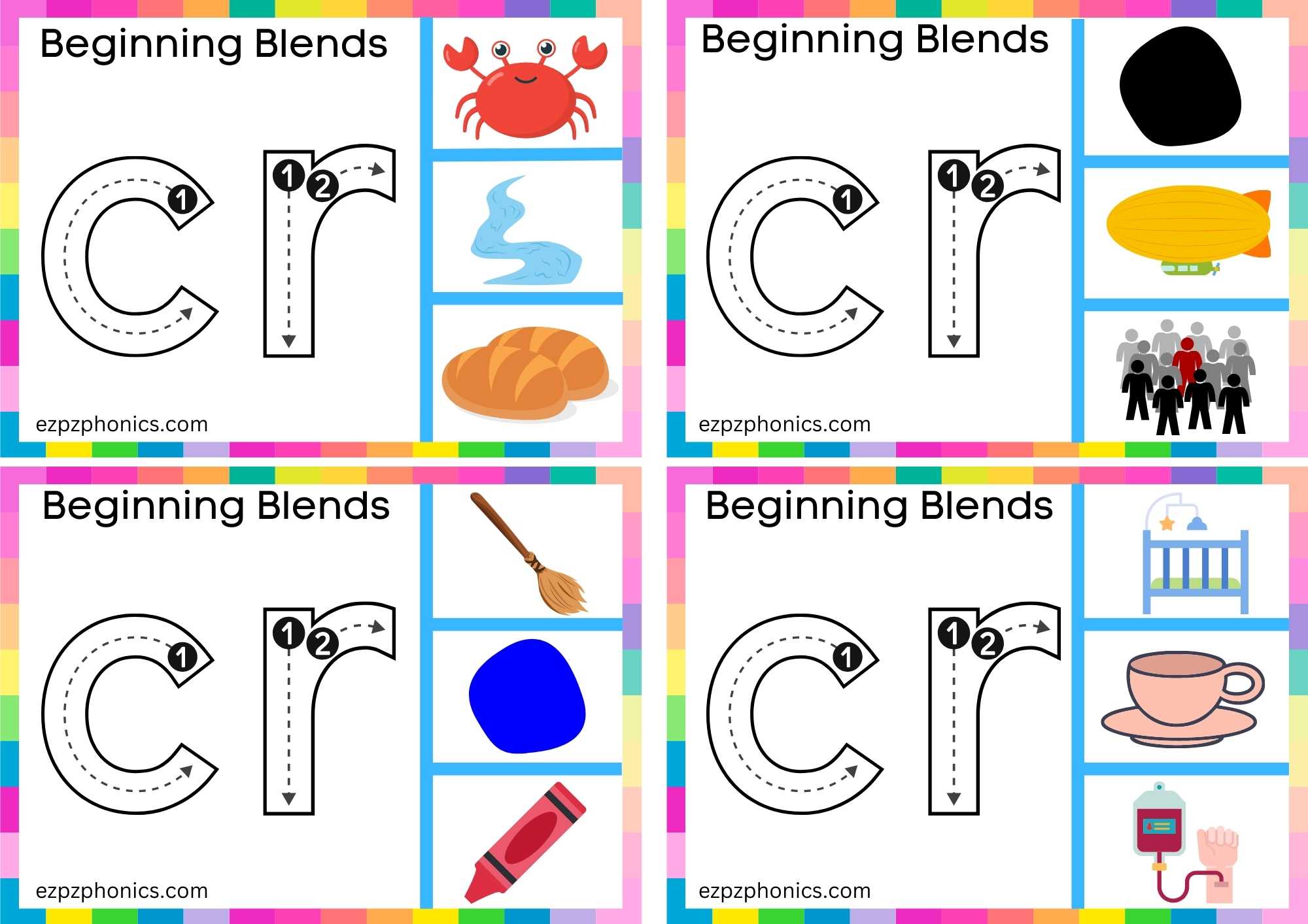 CR Beginning Blends Clip Cards Trace The Letters And Clip The Correct Image Set 1